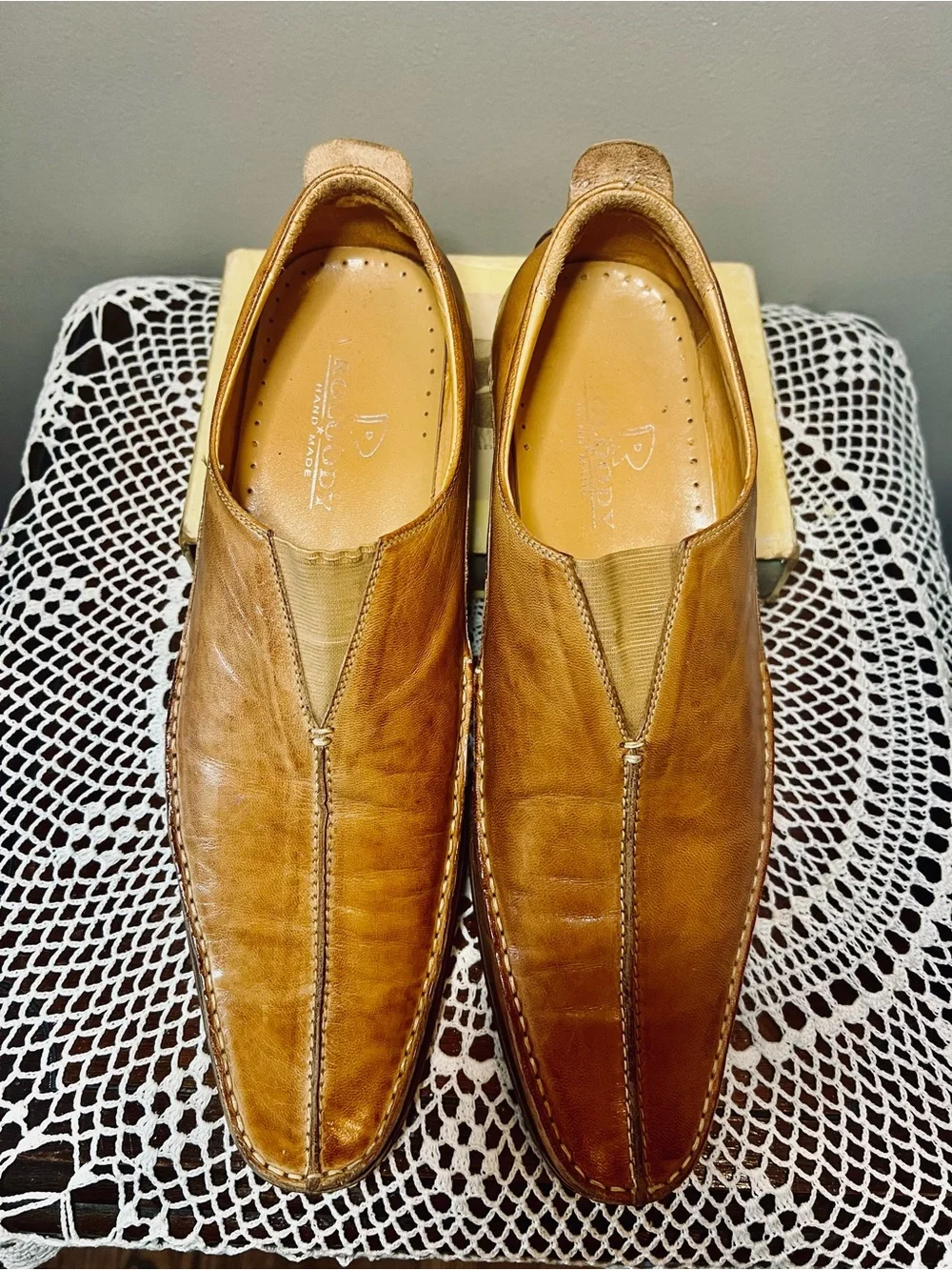 Vintage Handmade Leather Loafers Cognac Tan Men’s Size 10 Moc Toe
